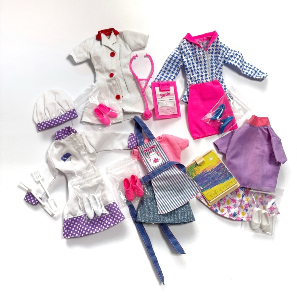 Vintage 90s Barbie Career Outfits Chef Doctor Professional Baker Artist